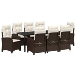 vidaXL Set de salle à manger de jardin de 9 pièces avec coussins Marron Poly Rotin