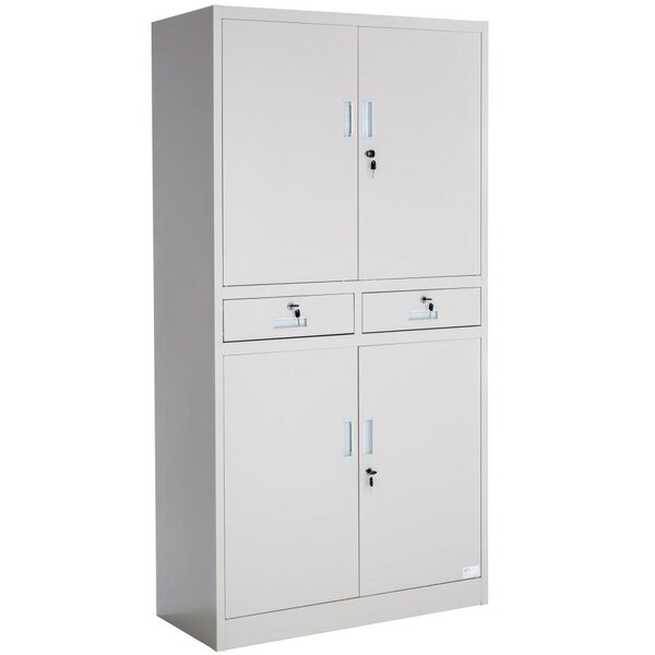 Armoire métallique étagère meuble 2 compartiments + 2 tiroirs gris 0508079