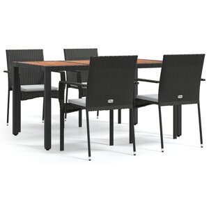 vidaXL Ensemble à manger de jardin coussins 5Pièces Noir Résine tressée