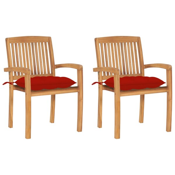 vidaXL Chaises de jardin lot de 2 et coussins rouge Bois teck massif