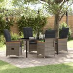 vidaXL Set de jardin 5 pièces avec coussins gris en rattan poly