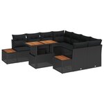 vidaXL Ensemble de salle à manger de jardin 9 pièces avec coussins noir en rattan poly acacia
