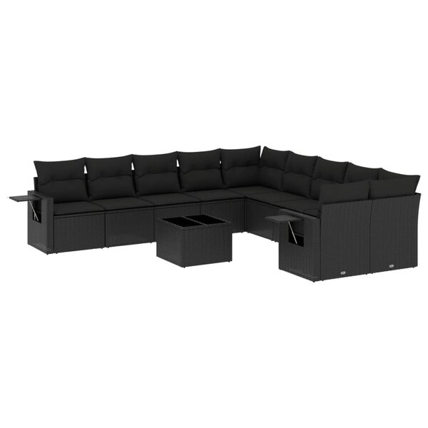 vidaXL Salon de jardin 11 Pièces avec coussins noir résine tressée