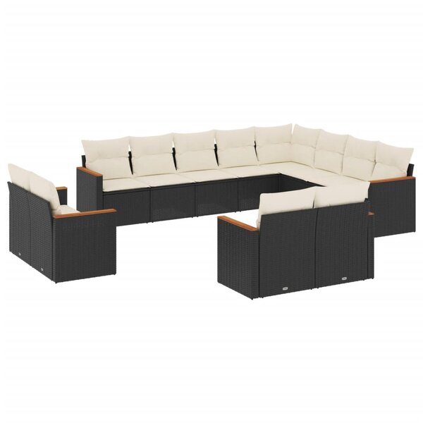 vidaXL Salon de jardin 12 Pièces avec coussins noir résine tressée