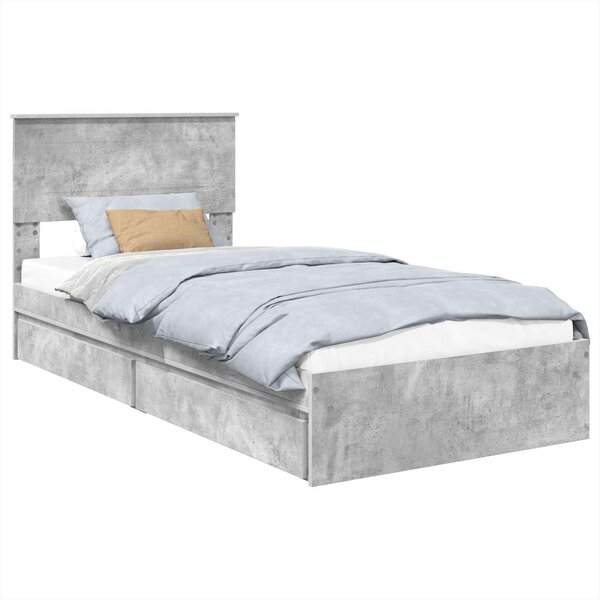 vidaXL Lit de Rangement Gris béton 100 x 200 cm Bois d'ingénierie