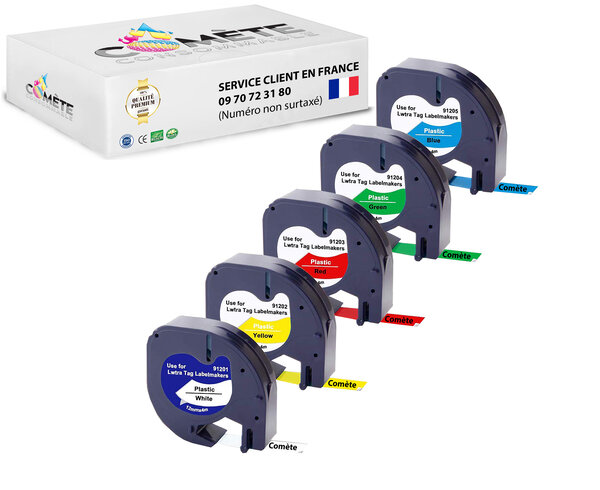 5 rubans couleurss compatibles 91201 s0721610 pour étiqueteuses dymo letratag -12mm x 4m 5 couleurss