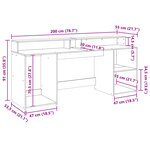 vidaXL Bureau et lumières LED gris béton 200x55x91cm bois d'ingénierie