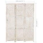 vidaXL Cloison de séparation 3 panneaux Blanc 120x165 cm Bois manguier