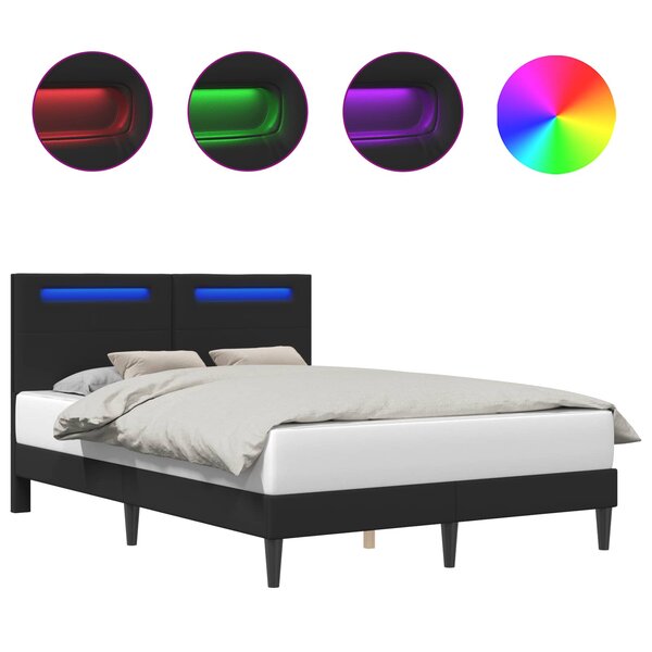 vidaXL Cadre de lit avec bandes LED Noir 140 x 200 cm Simili cuir