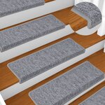 vidaXL Tapis d'escalier 15 pièces 65 x 21 x 4 cm Gris clair Bord rectangulaire
