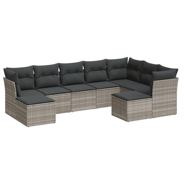 vidaXL Salon de jardin 9 Pièces avec coussins gris clair résine tressée