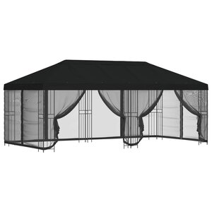 vidaXL Gazebo avec murs latéraux 6 x 3 m Noir Polyester et Acier 190