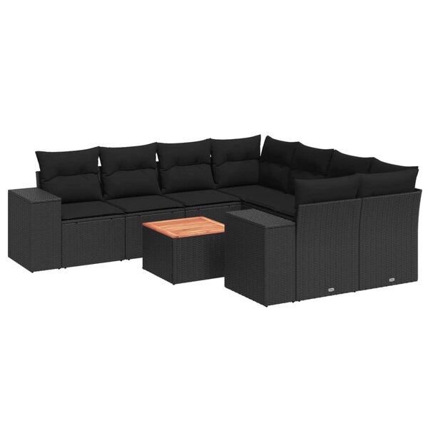 vidaXL Salon de jardin 9 Pièces avec coussins noir résine tressée