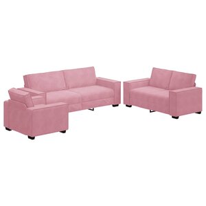 vidaXL Ensemble de canapés 3 Pièces avec coussins Rose Velours