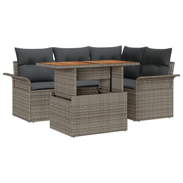 vidaXL Ensemble de Canapés de Jardin de 5 Pièces avec Coussins Gris Poly Rotin