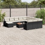 vidaXL Salon de jardin avec coussins 13 Pièces noir résine tressée