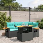 vidaXL Salon de jardin 5 Pièces avec coussins noir résine tressée