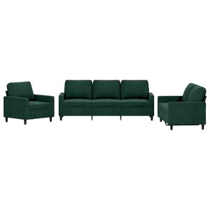 vidaXL Ensemble de canapés 3 Pièces avec coussins Vert foncé Velours