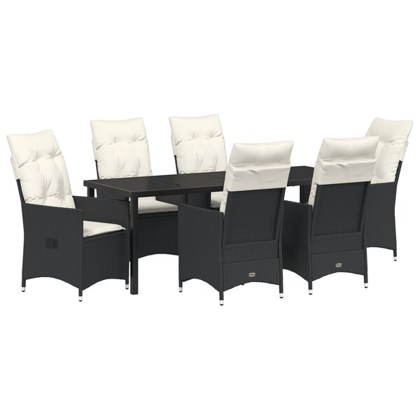 vidaXL Ensemble de Salle à Manger de Jardin 7 Pièces avec Coussins Noir Poly Rattan