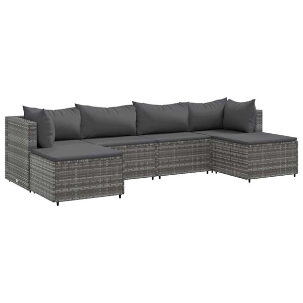 vidaXL Salon de jardin 6 Pièces avec coussins Gris Résine tressée