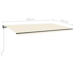 vidaXL Auvent manuel rétractable sur pied 600x300 cm Crème
