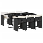 vidaXL Ensemble à manger de jardin coussins 7Pièces Noir Résine tressée