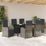 vidaXL Ensemble de salle à manger de jardin 7 pièces avec coussins gris en poly rotin