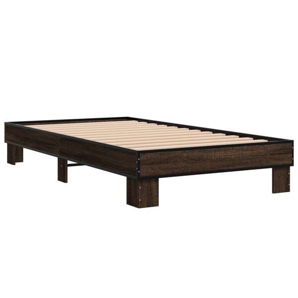 vidaXL Cadre de lit chêne marron 90x200 cm bois d'ingénierie et métal