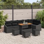 vidaXL Canapé de Jardin 10 Pièces avec Coussins Noir Poly Rattan