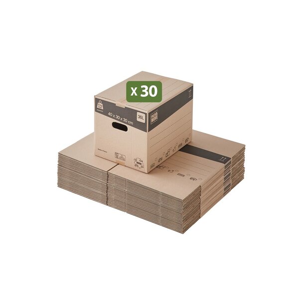 Pack and Move - Lot de 30 cartons déménagement livres avec poignées + 1 adhésif GRATUIT