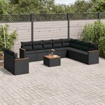 vidaXL Salon de jardin 11 Pièces avec coussins noir résine tressée