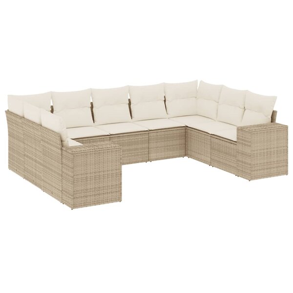 vidaXL Salon de jardin avec coussins 9 Pièces beige résine tressée