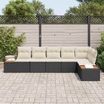 vidaXL Ensemble de canapé de jardin 6 Pièces Noir et crème Poly rotin