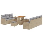 Ensemble de Canapés de Jardin de 10 Pièces avec Coussins Beige Poly Rattan Acacia