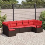 vidaXL Ensemble de canapé de jardin avec coussin 7 Pièces Marron et rouge