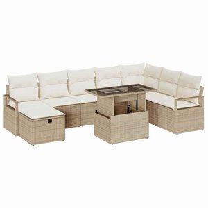vidaXL Ensemble de canapé de jardin 9 Pièces Beige Poly rotin