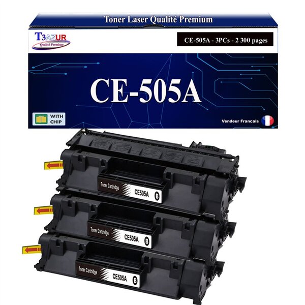 T3AZUR -3x Toners compatibles avec HP CE505A (05A) pour HP LaserJet P2030  P2035  P2035N  P2050  P2050D  P2055  P2055D  P2055DN  P2055