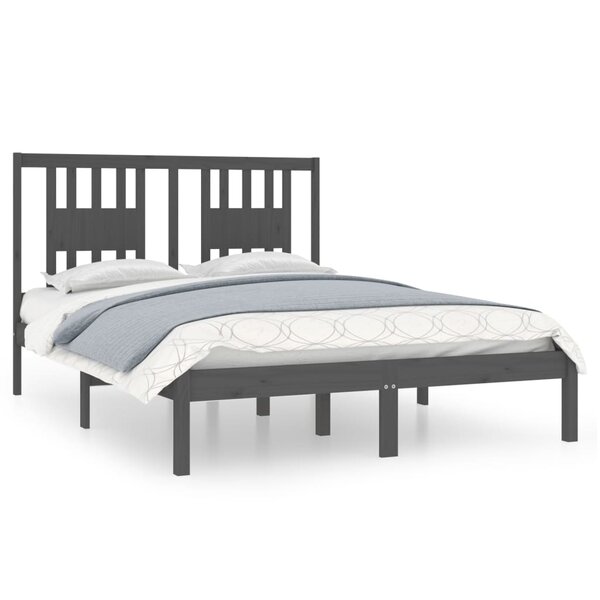 vidaXL Cadre de lit Gris Bois massif 135x190 cm Double