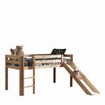 PINO Lit Compact avec Toboggan Pin Massif Nature  + Rideau de lit Chucky