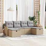 Ensemble de canapé de jardin 6 pièces avec coussins Beige Rotin synthétique