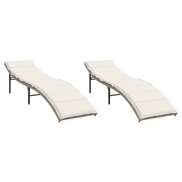 vidaXL Chaises longues lot de 2 avec coussins beige résine tressée