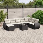 vidaXL Salon de jardin 9 Pièces avec coussins noir résine tressée