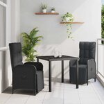 vidaXL Ensemble de salle à manger pour jardin 3 Pièces Noir Poly rotin