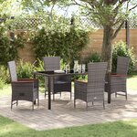vidaXL Set de salle à manger de jardin 5 pièces avec coussins en rattan poly gris