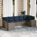 vidaXL Salon de jardin 7 Pièces avec coussins gris résine tressée