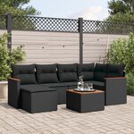 vidaXL Salon de jardin 7 Pièces avec coussins noir résine tressée