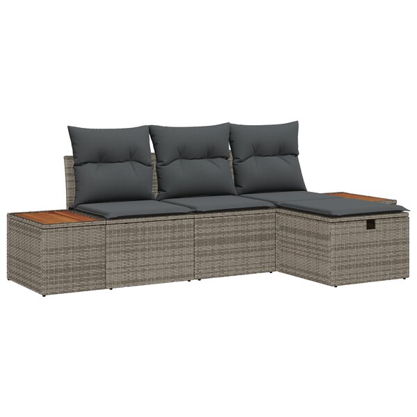 Ensemble de Canapé de Jardin 4 Pièces avec Coussins Gris en Rattan Synthétique