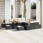 Set de Canapé de Jardin vidaXL à 13 Pièces avec Coussins Noir Poly Rattan