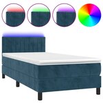 vidaXL Sommier à lattes de lit et matelas et LED Bleu foncé 90x190cm