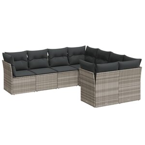 vidaXL Salon de jardin 8 Pièces avec coussins gris clair résine tressée